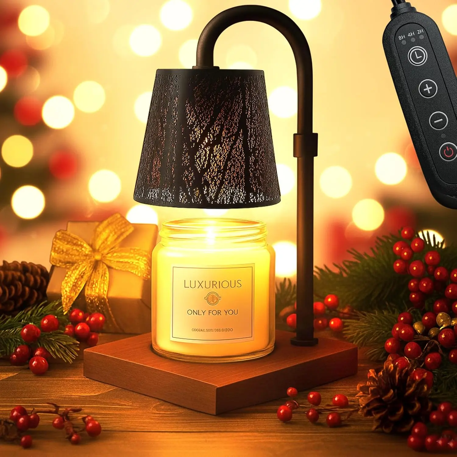 Candle Warmer Lamp with Timer & Dimmer, Adjustable Height Flameless Wax Melt Warmer for Jar Candles, Birthday Gifts for Mom Women Men  Sister, House Warming    Decor (Black)