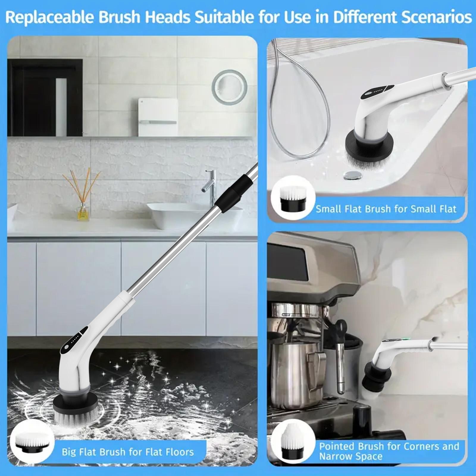Electric Spin scrubber with 5-speed, Cordless power scrubber, Floor cleaning tool, electric cleaning brush with 8 replacement brush heads and detachable telescopic pole, electric bathroom scrubber for floors, tiles, USB Rechargeable