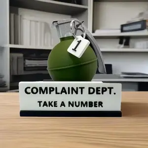 1pc 2026 New 3D Printed Decorative Item, Complaint Department Grenade Desk Sign, Creative Handmade Model, Unique Office Accessory