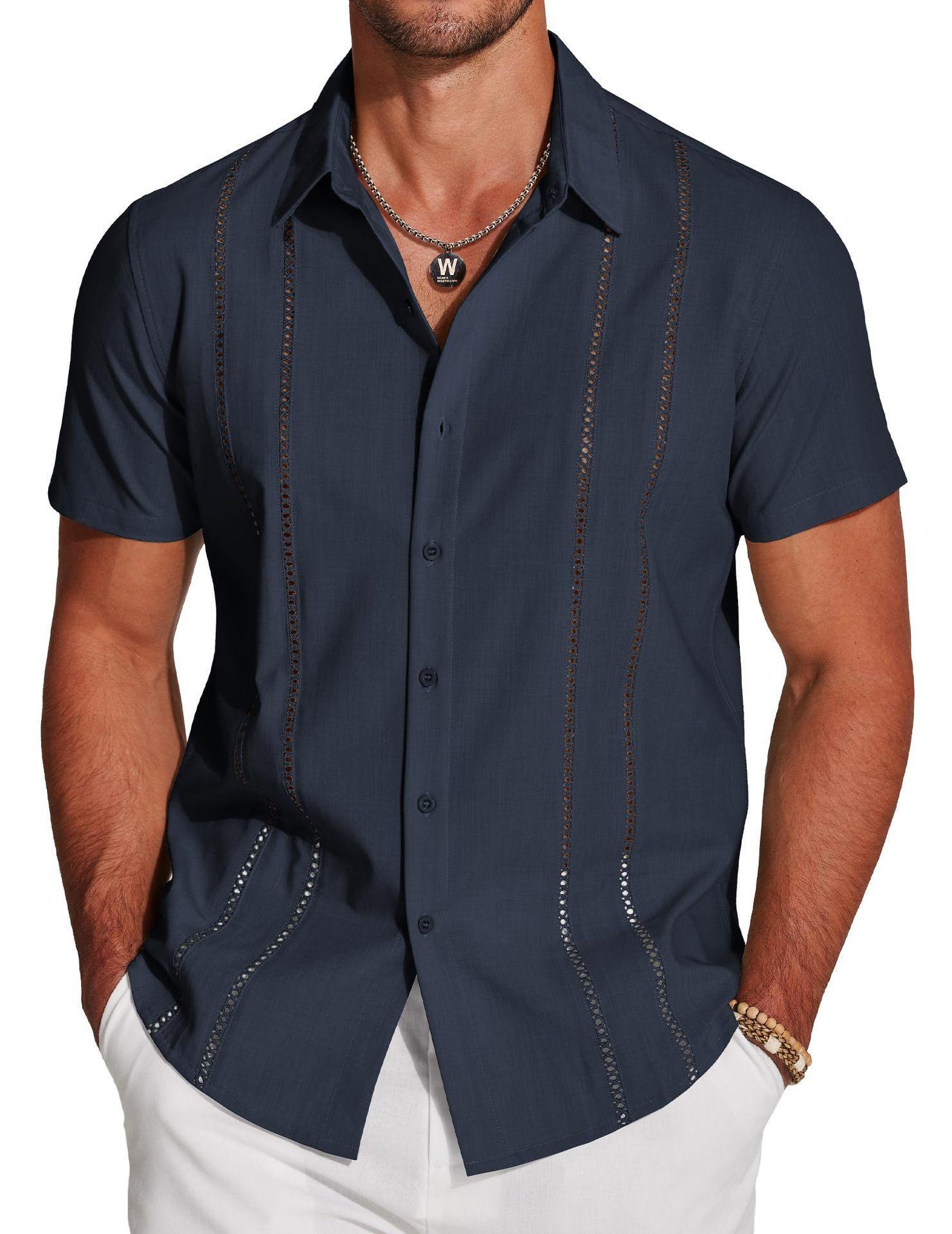 Men's Versatile New Fashion Business Solid Color Short Sleeve Shirt with 3D Digital Print Casual Menswear