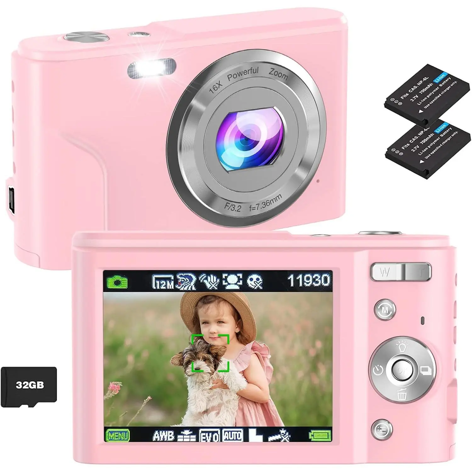 Digital Camera,  Autofocus  Vlogging Camera | FHD 1080P 48MP with 32GB Memory Card, 16X Zoom Point and Shoot Digital Camera, Compact Camera for Teens,Beginners