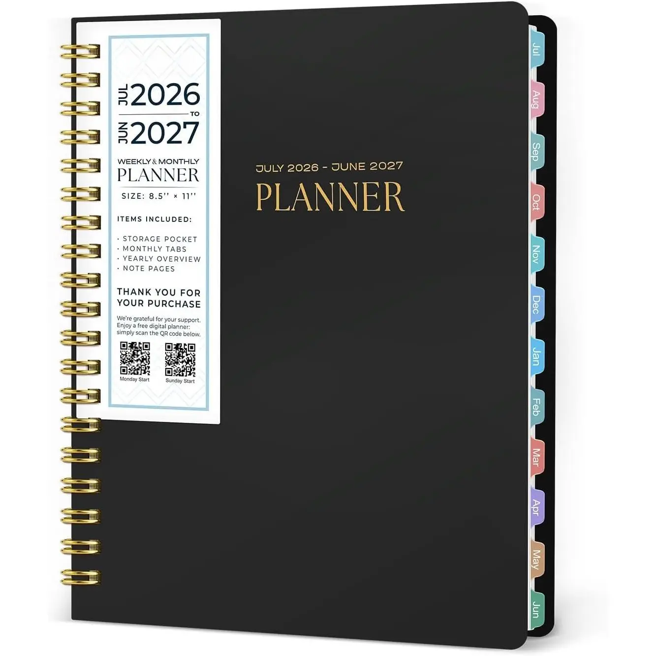 2026 Planner - Yearly, Monthly, and Weekly Planner 2026-2027 for Teachers & Students - Spiral  Academic Year Student Calendar Planners with Notes Pages 2026 Planner Weekly and Monthly - Large (Black, 8.5"×11")