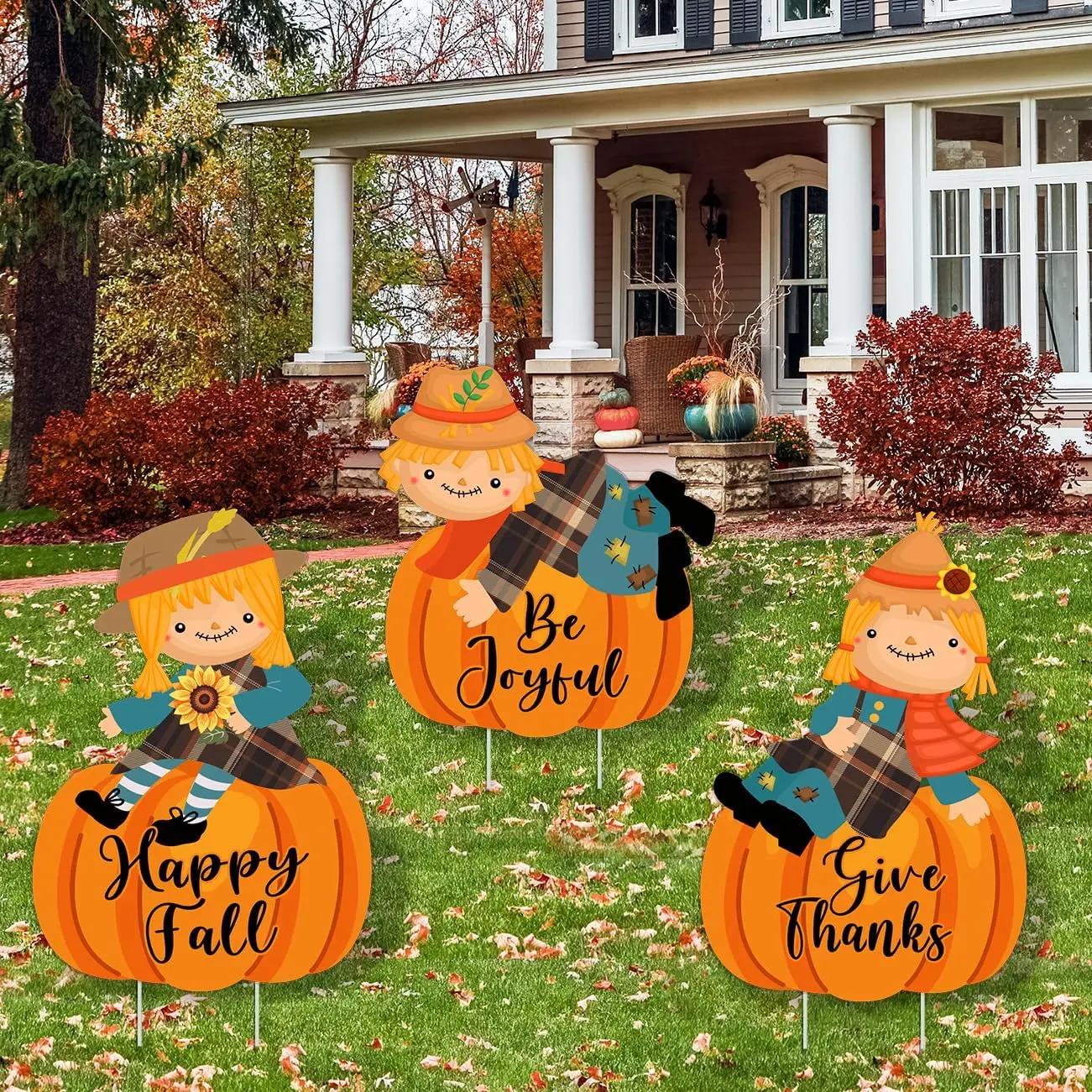 3 count Fall Yard Signs Decorations Thanksgiving Pumpkin Yard Stakes Outdoor | Scarecrow Pumpkin Yard Signs with Stakes Fall Pumpkin Garden Sign, Harvest Lawn Signs for Fall  Outside Decor