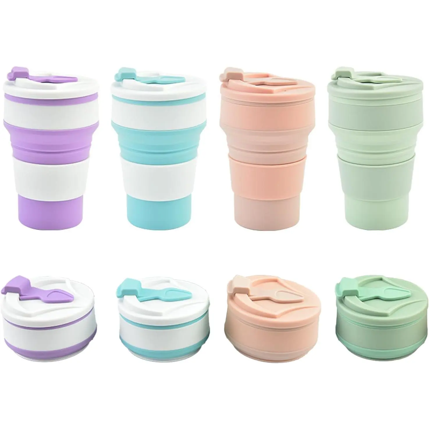 4-Pack Collapsible Cup Reusable – 12oz Silicone Foldable Portable Travel Water Bottle, Folding Lightweight Reusable Leakproof for Traveling Camping Hiking Cycling Yoga Sports