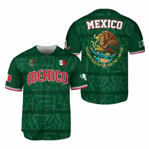 Mexico Graphic Baseball Jersey for Men Women, Green Button Up Shirt with Eagle & Flag-Inspired Printed Design, Lightweight Polyester Short Sleeve Casual Top for Summer, Heritage Parties, Streetwear & Vacation Outfits,clothes, outfits, men's wear, fashion