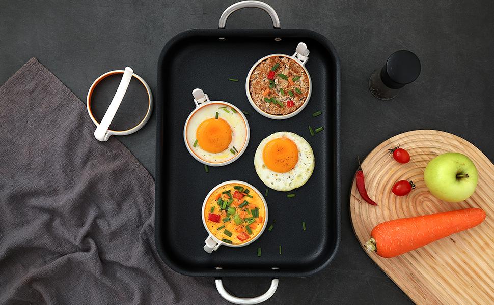 Silicone Fried Egg Cooker Rings Set,Nonstick,Easy to Use&Clean, 4-pack, Round Egg Mold for Cooking Pancake,Breakfast Sandwich, fit McMuffin Biscuit,Griddle Egg Ring for Frying Eggs