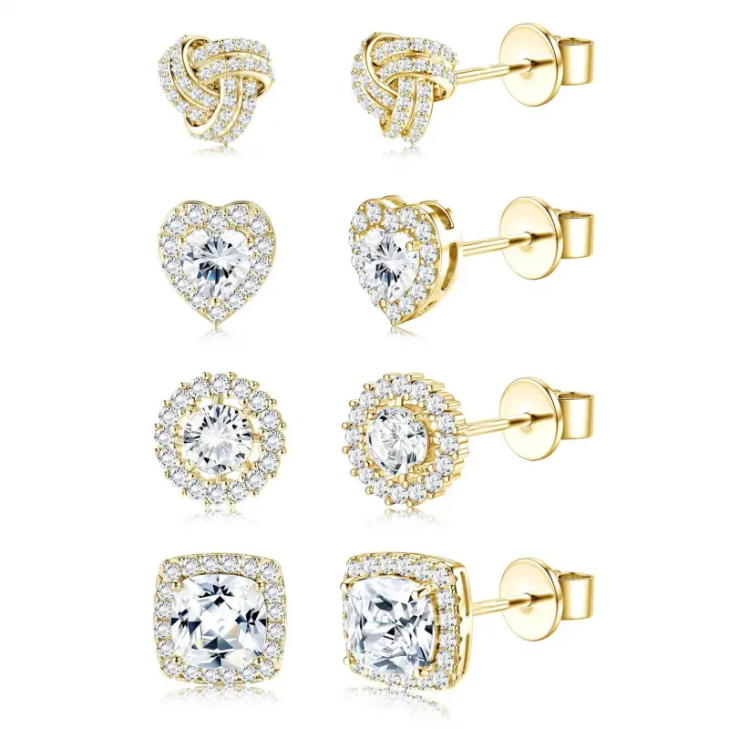 Heart-shaped diamond-studded earrings with a luxurious and sophisticated feel DDMS0039 women's earring set 14K Gold-Plated
