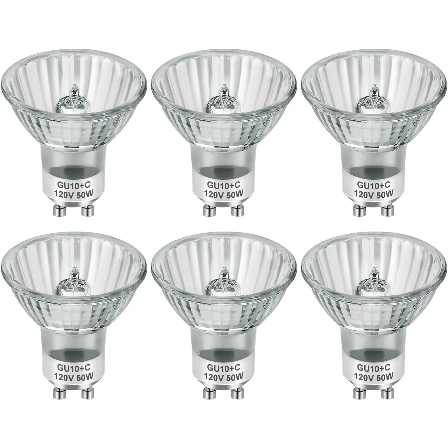 GU10 120V 50W Halogen Light Bulbs for Track and Range Hood, GU10+C Candle Warmer Lamp with Dimmable, 2700K Warm White, 6000+Hours Long-Lasting Pack of 6