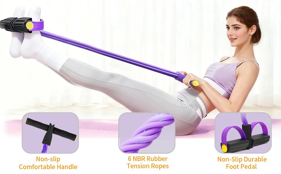 Foot pedal resistance band with handle – six-tube design, 50 lbs pull, natural rubber material; specially designed for…