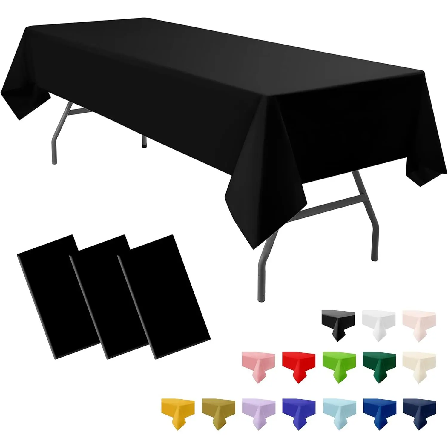 3-Pack  Plastic Black Tablecloth Disposable 54 x 108 Inch. Rectangle Table Cover Party Table Cloths for Birthday Baptism Christening BBQ Picnic Banquet Fits up to 8 ft Tables