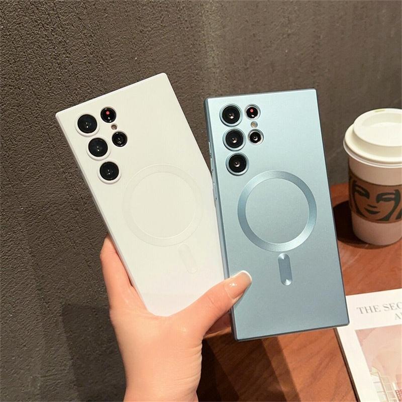 For Samsung Galaxy S24 Ultra S23 Plus S22 S21 S20 Magnetic Mag Safe Cover Matte Luxury Soft Metallic Luster Design with Camera Lens Protector, Shockproof Anti-Scratch Phone Case