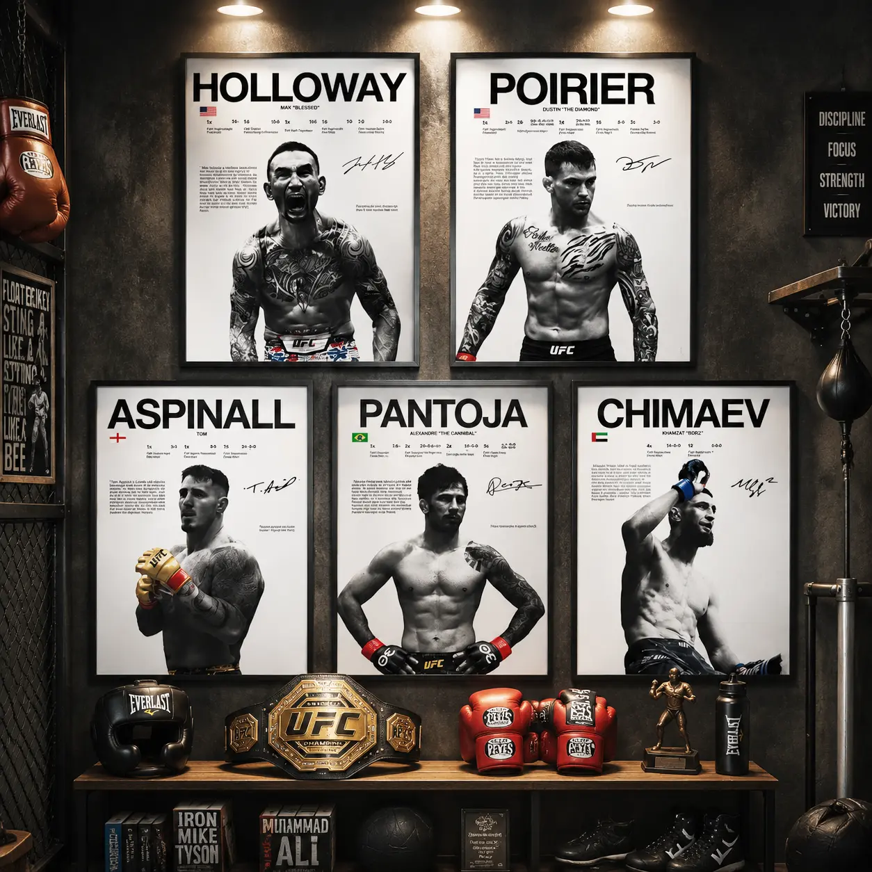 Holloway Poirier Chimaev Aspinall Pantoja Canvas Poster, UFC Fighter Wall Art, MMA Print Set Decor, Combat Sports Room Decoration, Gift for UFC Fans