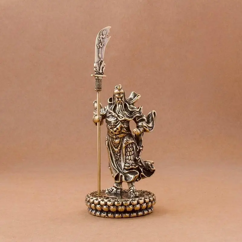 Copper Chinese Style Guan Gong Statue War God Vintage Sculpture Home Decor Feng Shui Ornament Desktop Craftsmanship