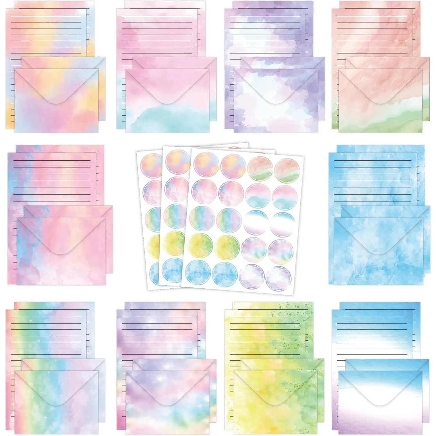 160 Pcs Letter Writing Stationery Set with Watercolor Envelopes - 50 Lined Papers and 50 Matching Envelopes, 5.5 x 8.25 Inches for Home Office SchoolGift