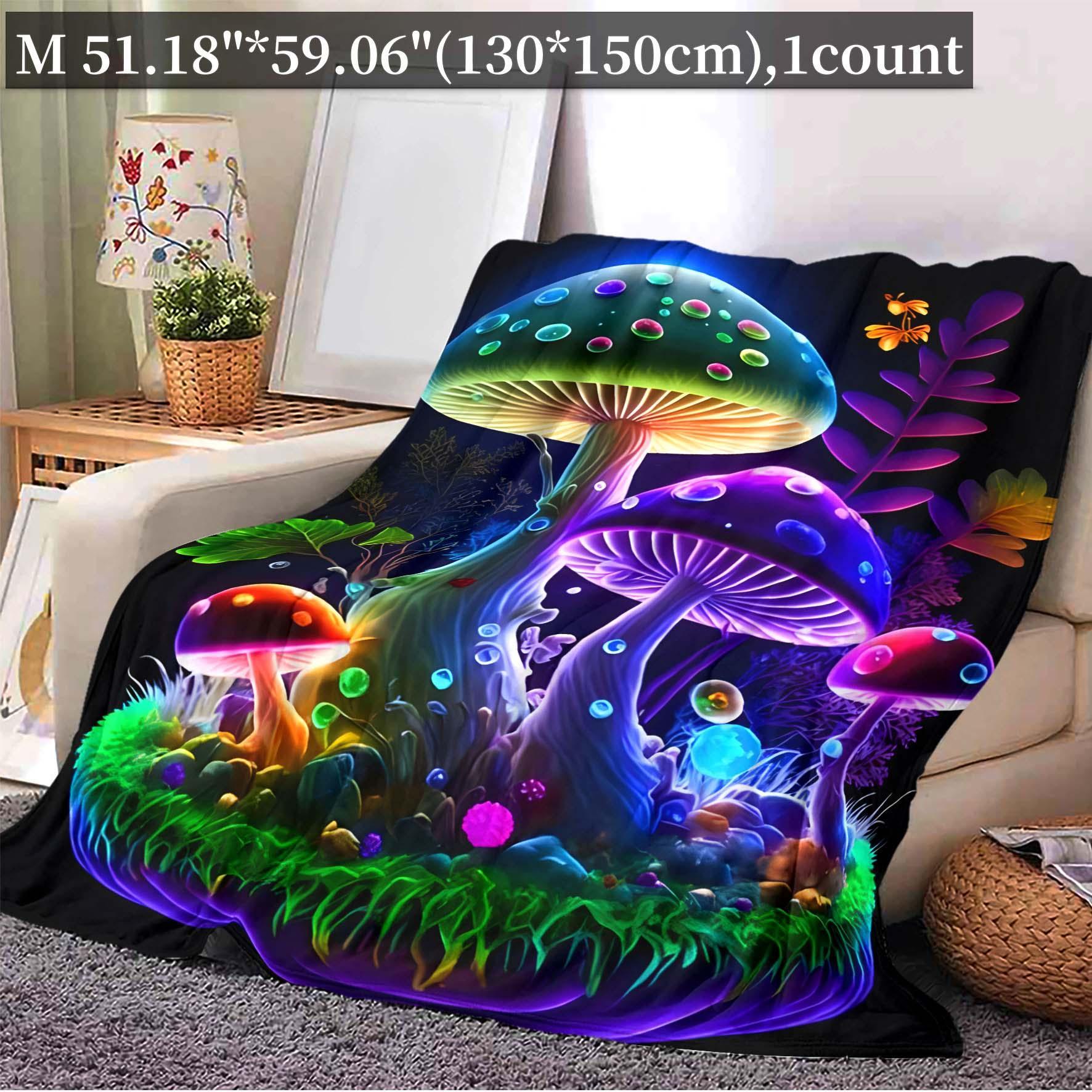 Colorful Mushroom Pattern Blanket, Mushroom Print Blanket, 1 Count Soft Warm Nap Throw Blanket, Air-conditioned Room Blanket for Home Office Travel Camping Dormitory