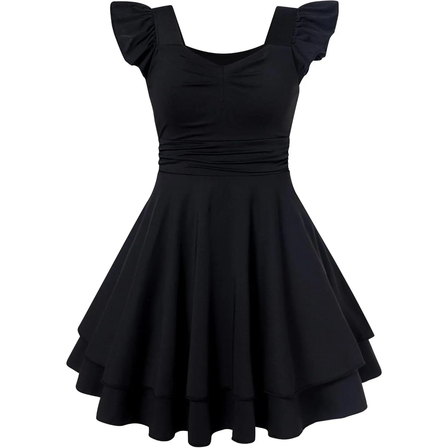 Girls' A-Line Swing Dress, Teen Ruched Bodice with Ruffle Straps and Flowy Tiered Skirt, Ages 7-16, 7-16Y, 7 - 8 Years