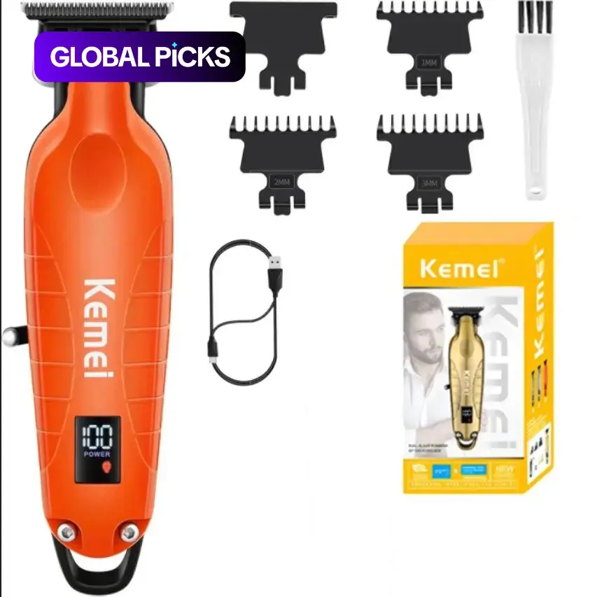 Men's Kemei 2293 Professional Hair Beard Trimmer, Zero-Gapped Cordless Rechargeable Lightweight Hair Clipper, Cordless Beard Trimming, Barber Finish Hair Cutting Machine, Wireless Hair Cutter, Wireless Trimmer #GLOBAL PICKS