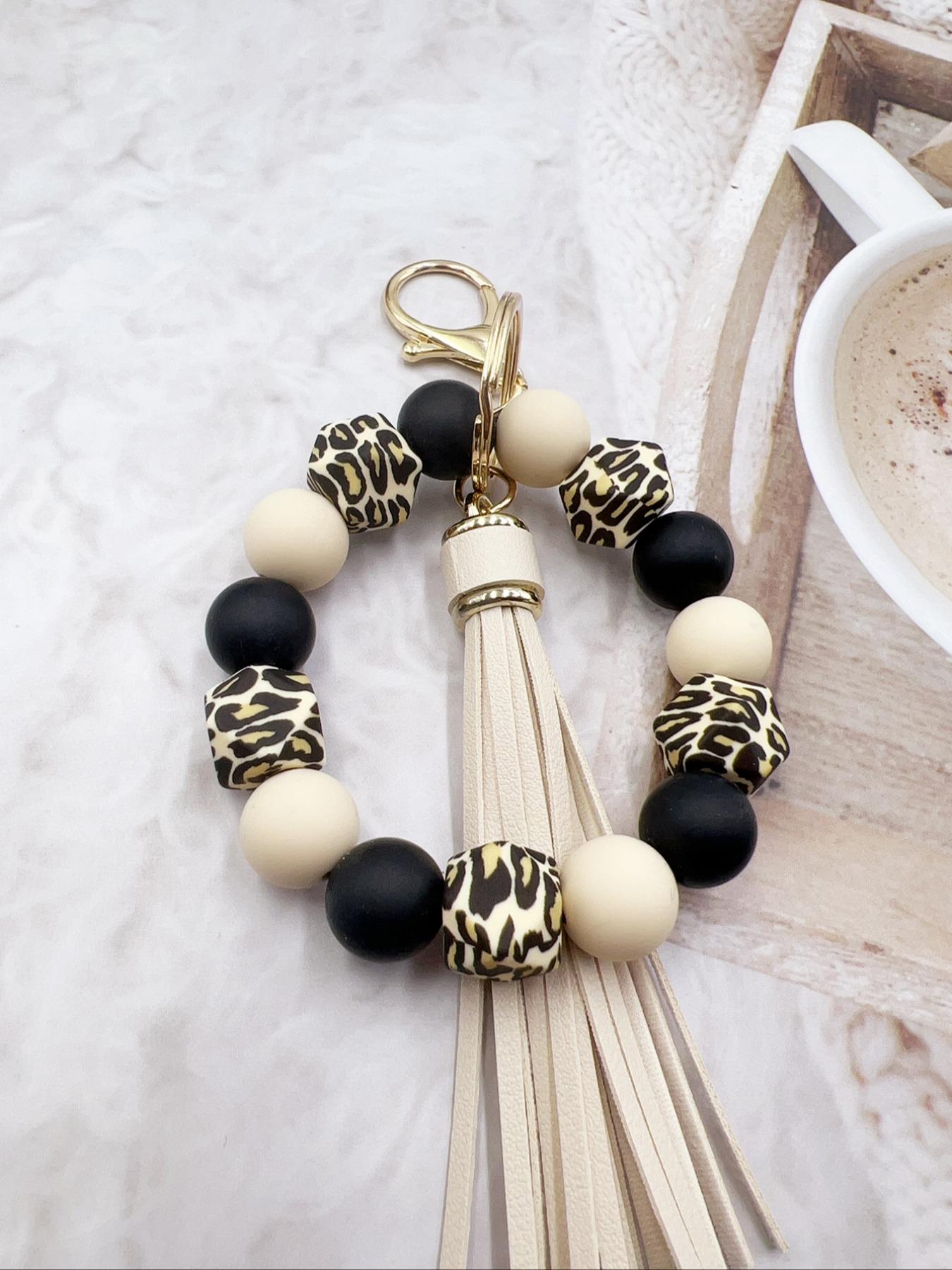 Western Style Pattern Beaded Tassel Decorated Keychain, Boho Style Keychain for Women & Men Bags, Keys Pendants, Trendy Keychain for Birthday Gift, Cute Keychain
