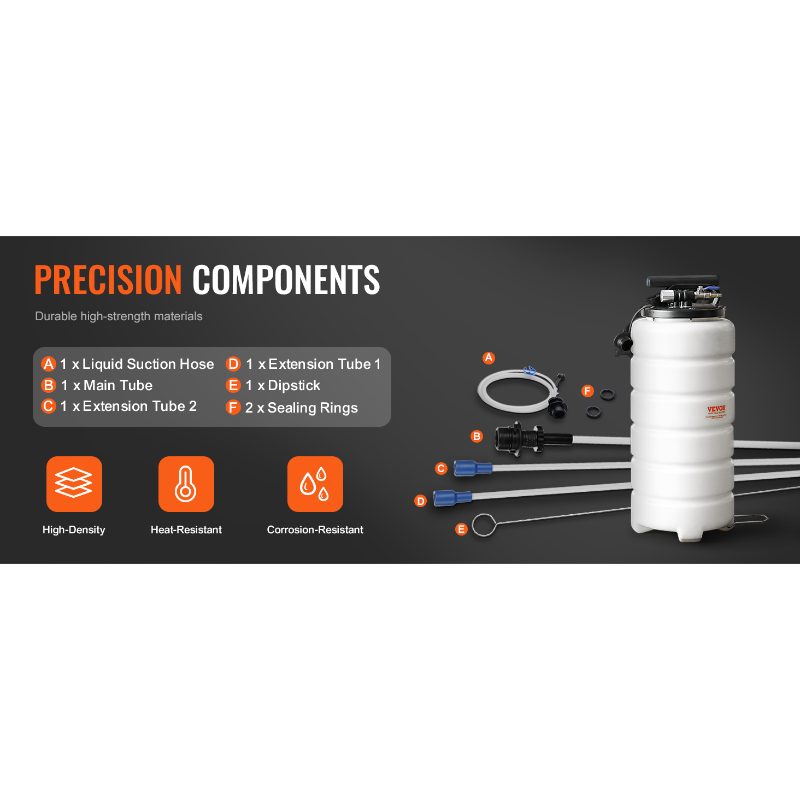 VEVOR Fluid Extractor, 4 Gallons (15 Liters), Pneumatic/Manual Oil Changer Vacuum Fluid Extractor with Dipstick and Suction Hose, Oil Extractor Change Pump for Automotive Fluids Vacuum Evacuation