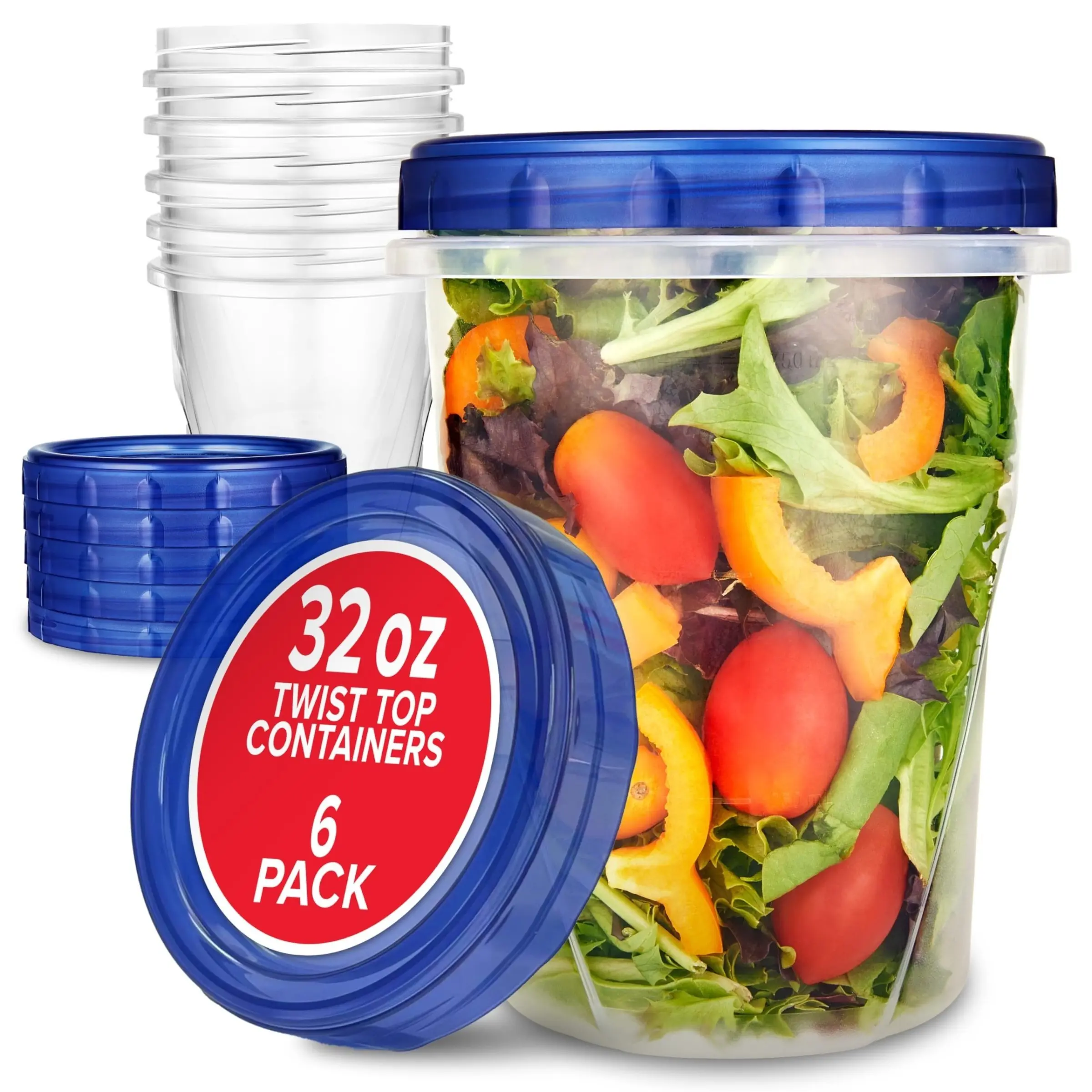 Set of 6 Plastic Containers with Lids, Reusable Soup Bowls, Microwave & Dishwasher Safe, Includes 32oz & 16oz Sizes