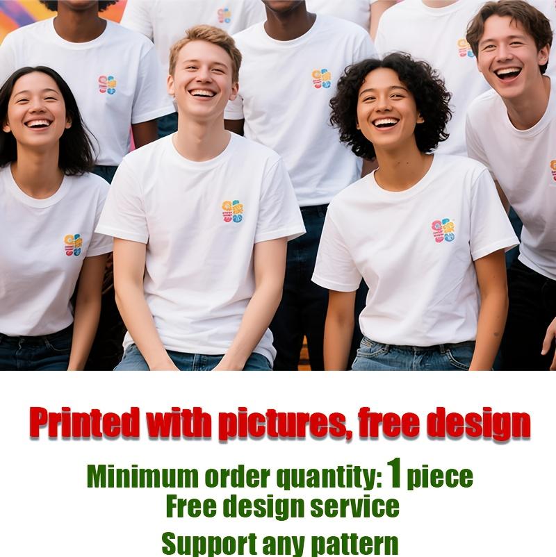 Personalized men's T-shirt, casual pure cotton short-sleeve printed top. Graduation season--your text/images/family photos/pet pictures/company logo/work uniform/couple/friends, anniversary/Thanksgiving/Easter