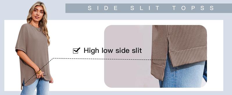 Danedvi Plus Size S-3XL Womens Oversized T Shirts Summer Casual Loose Fit Striped Knit Batwing Sleeves Tunic Tops Crewneck Blouse