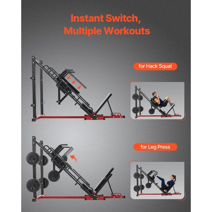 VEVOR Leg Press Hack Squat Machine, Adjustable Leg Press Combo with Linear Bearing and Weight Storage, Lower Body Special for Home Gym, Leg Exercise Equipment for Quads, Hamstring, Glutes, Calve