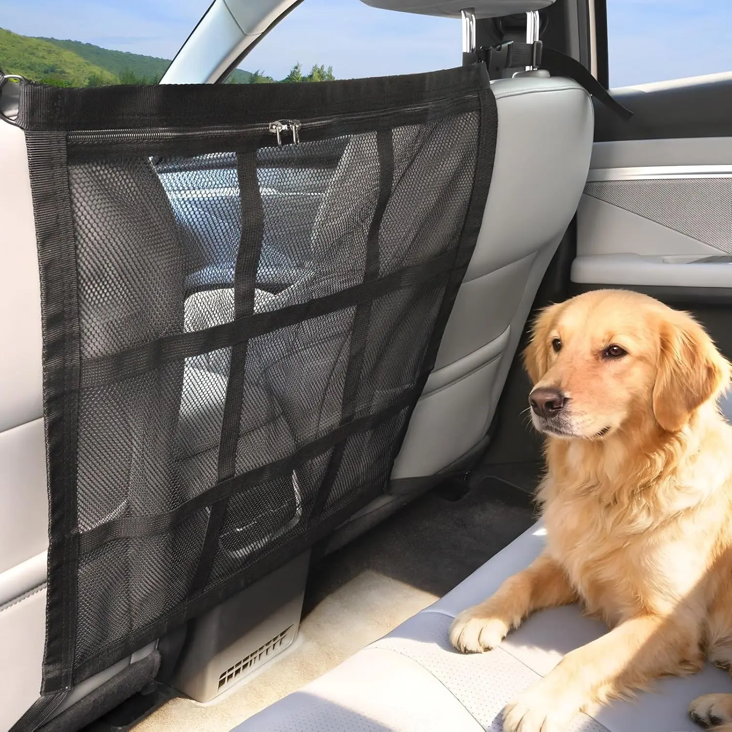 Dog Car Barrier with Storage Pockets, Double-Layer Mesh Pet Divider for Cars SUVs Trucks, Breathable Universal Fit, 2026 Upgrade Easy Install