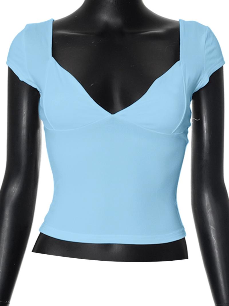 Women's Solid Sweetheart Neck Crop Tee, Casual Cap Sleeve T-Shirt for Outdoor Daily Wear, Ladies Summer Clothes, Summer Outfits 2024, Tshirt