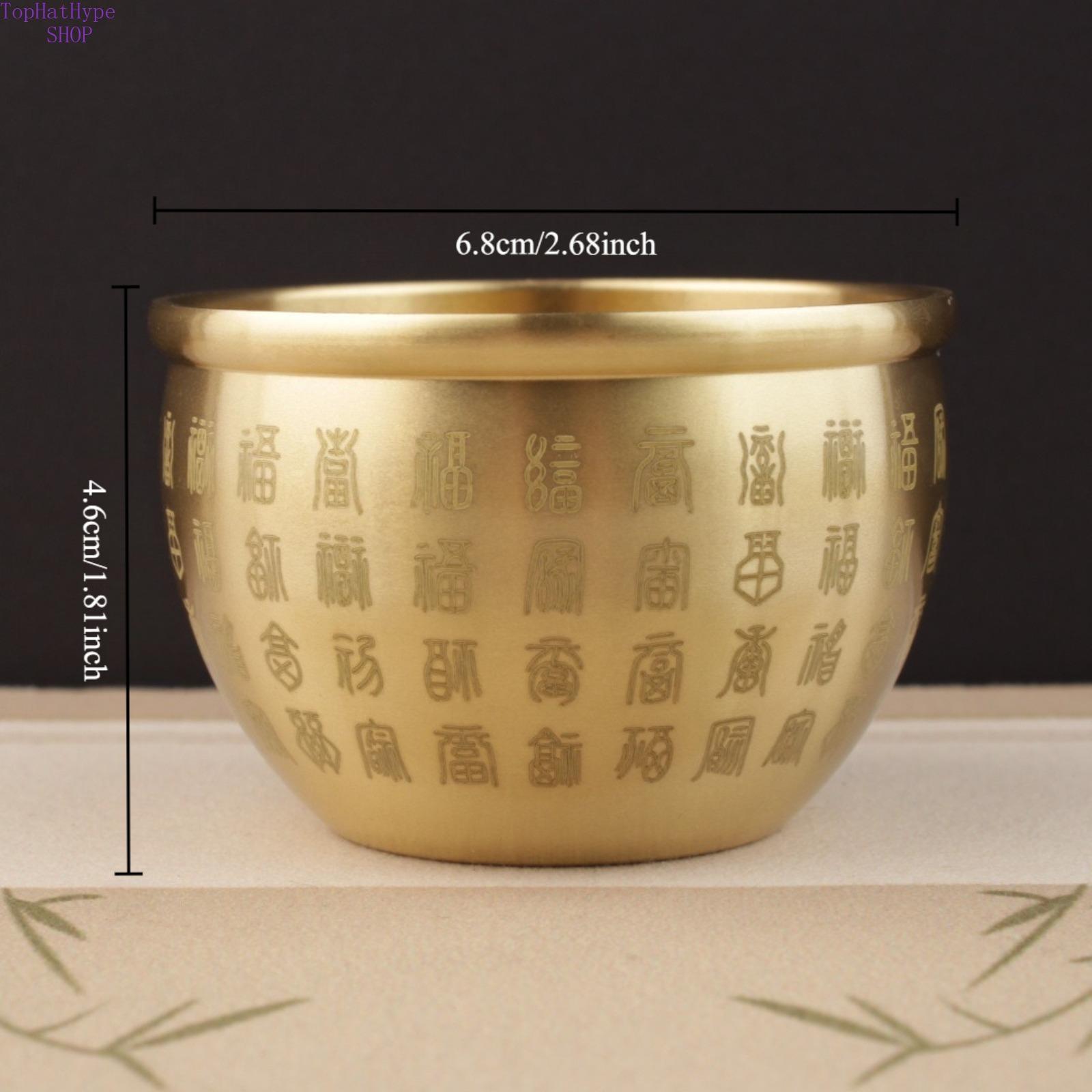 Chinese Style Brass Fortune Pot Figurine, Lucky Five Blessings Treasure Bowl Decor, Feng Shui Wealth Collectible for Home & Office Desktop Display