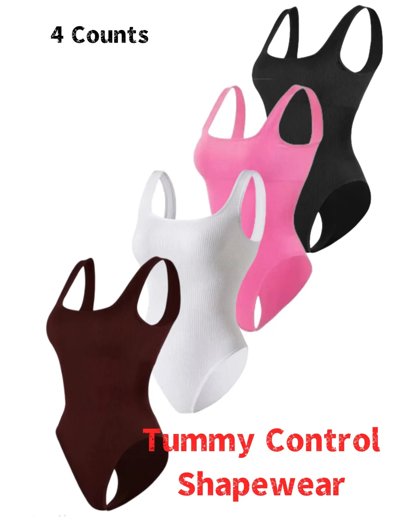 Women's Solid Color Ribbed Shapewear Bodysuit Underwear, Casual Comfortable Compression Tummy Control Sleeveless Shaper, Ladies Shapewear for All Seasons, Womenswear，Women's Seamless Shapewear