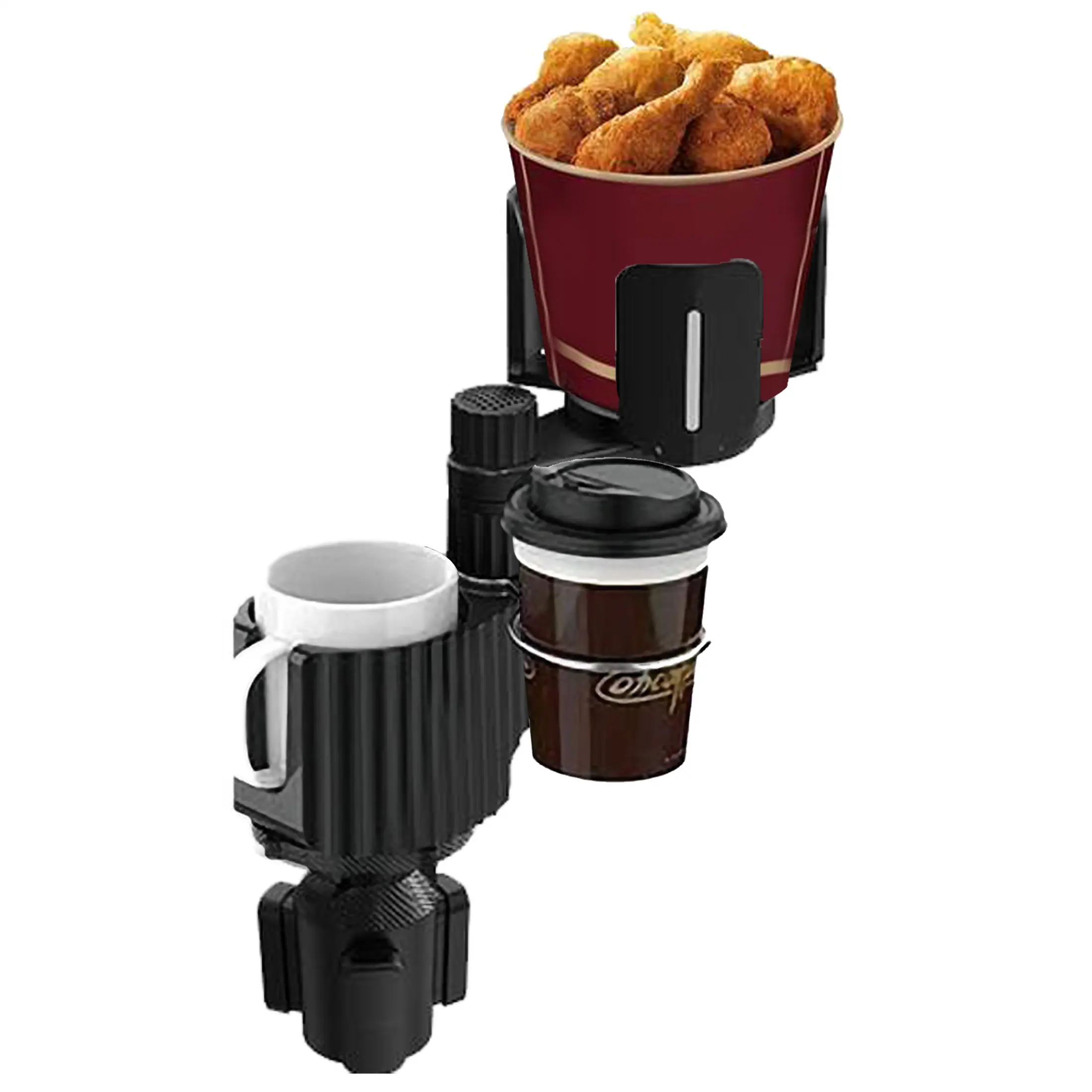 2-In-1 Car Cup Holder Extension Large Cup Tray with Single Slot, Multi-Functional Detachable Design, Adjustable Base, Fits Most Cars