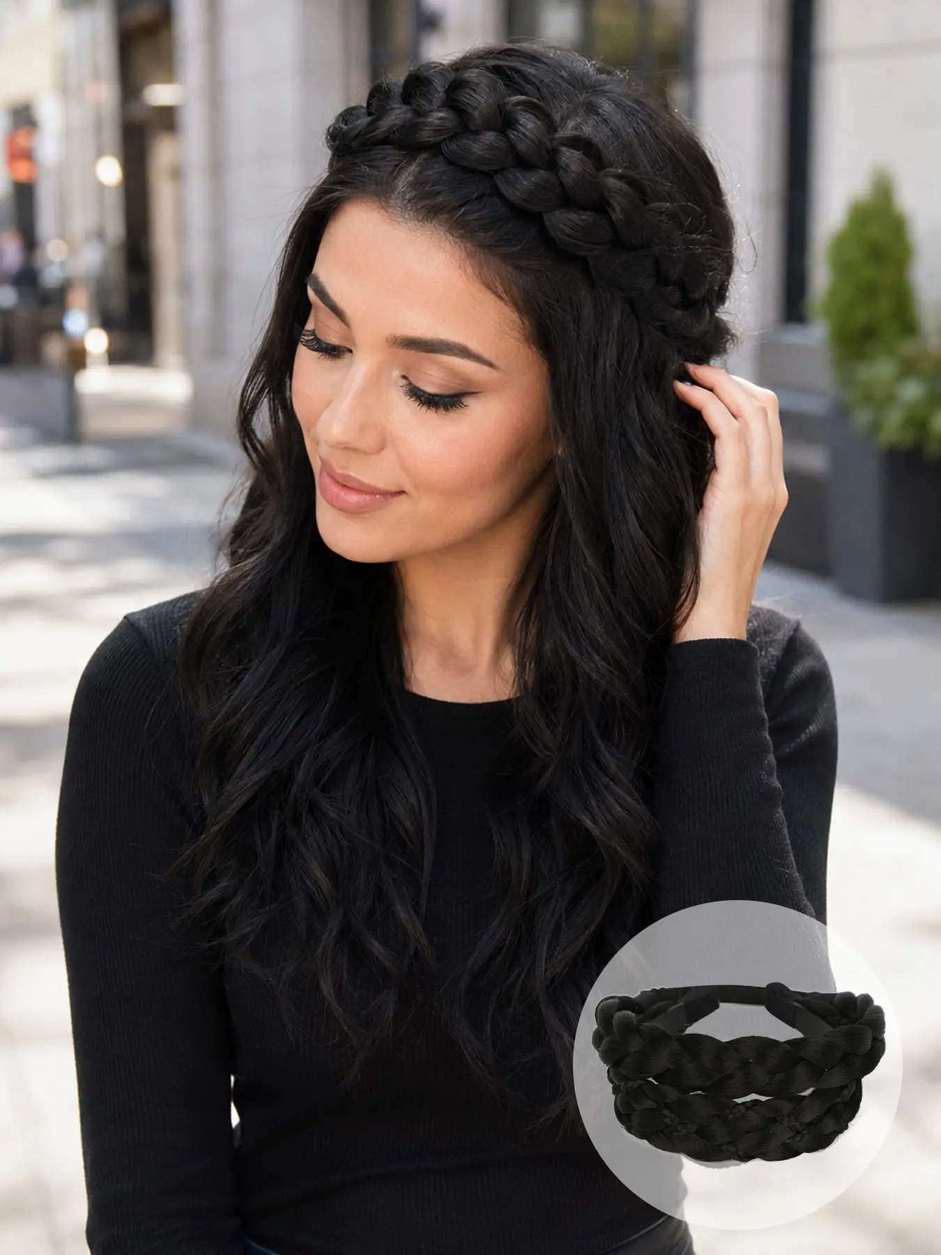 LEhan HAIR 2PCs Braided Headbands Hair Piece for Women Synthetic Hair Hoops Head Bands Braid Hairband Accessories Elastic Stretch Headwrap Various Colors Stretchy Headbands