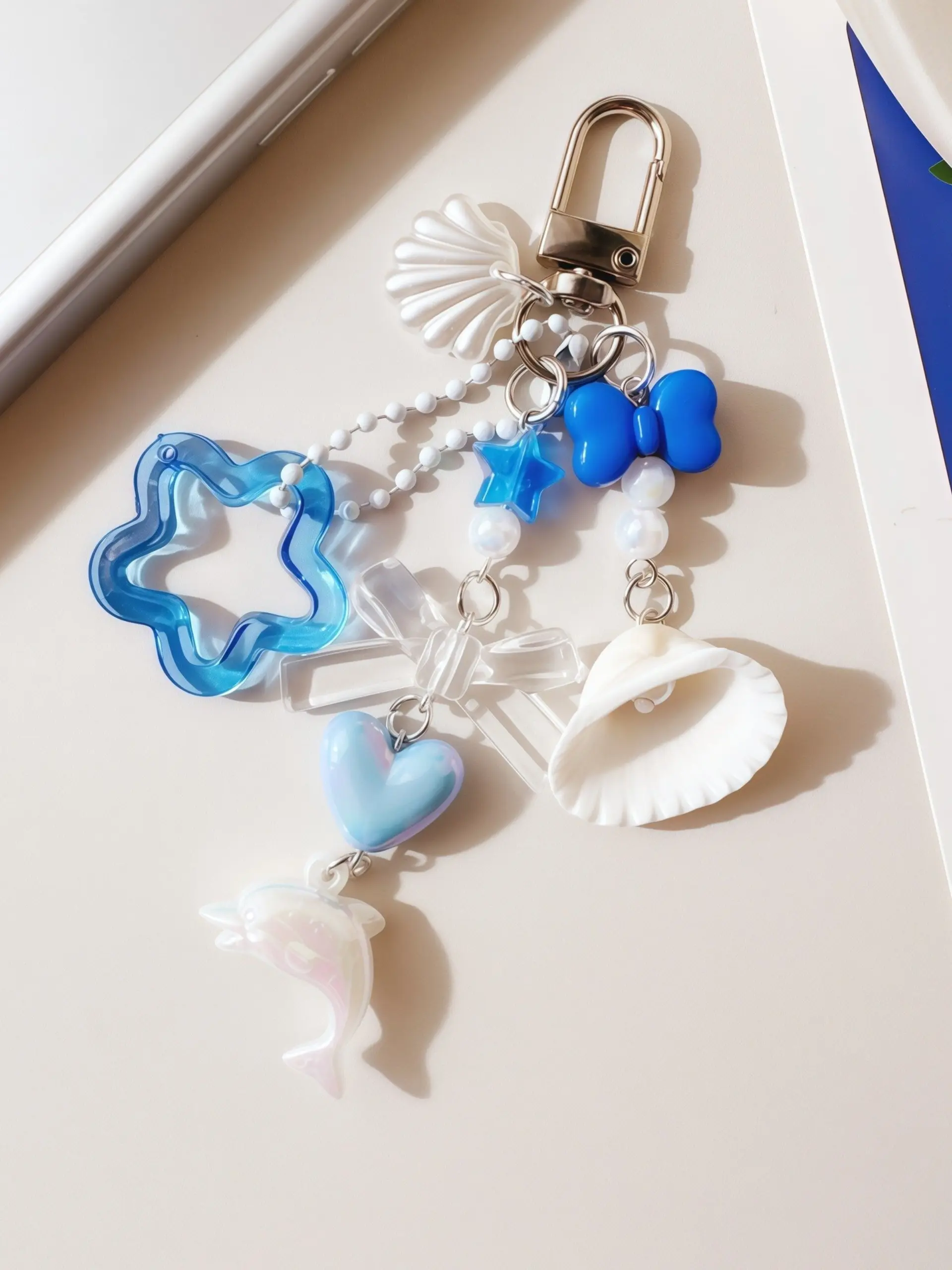 Handmade Dolphin Beaded Keychain, Sea Salt Blue Color, Unique Beach Style Bag Phone Charm, Fashion Accessory, Small Batch Design
