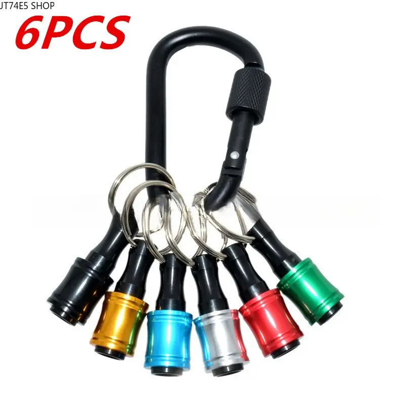 Unisex Multicolor 6-Pack Carabiner Keychain Set with Durable Rod Form Extension Rods, 1/4 Hex Shank Carabiner Clip Drill Bit Holder for Compact Storage, DIY Crafts