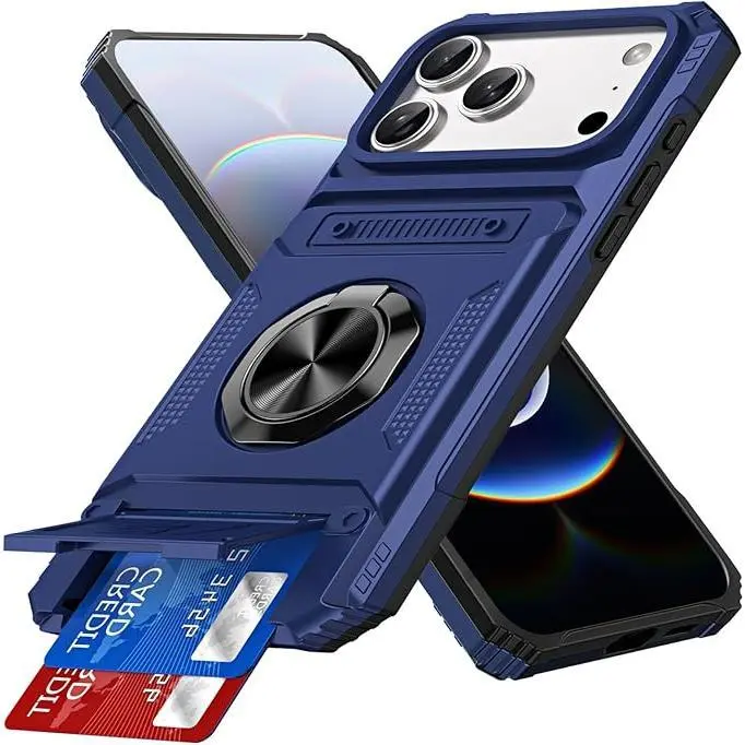 Magnetic Wallet Cellphone Case with 2-Card Holder, 360° Magnetic Ring Kickstand for iPhone 18 Pro Max/18 Pro/17 Pro Max/16/15/14/13/12/11 Plus, Dual Layer Heavy Duty Shockproof Casing with Precise Cutouts for Protection & Phone Accessories