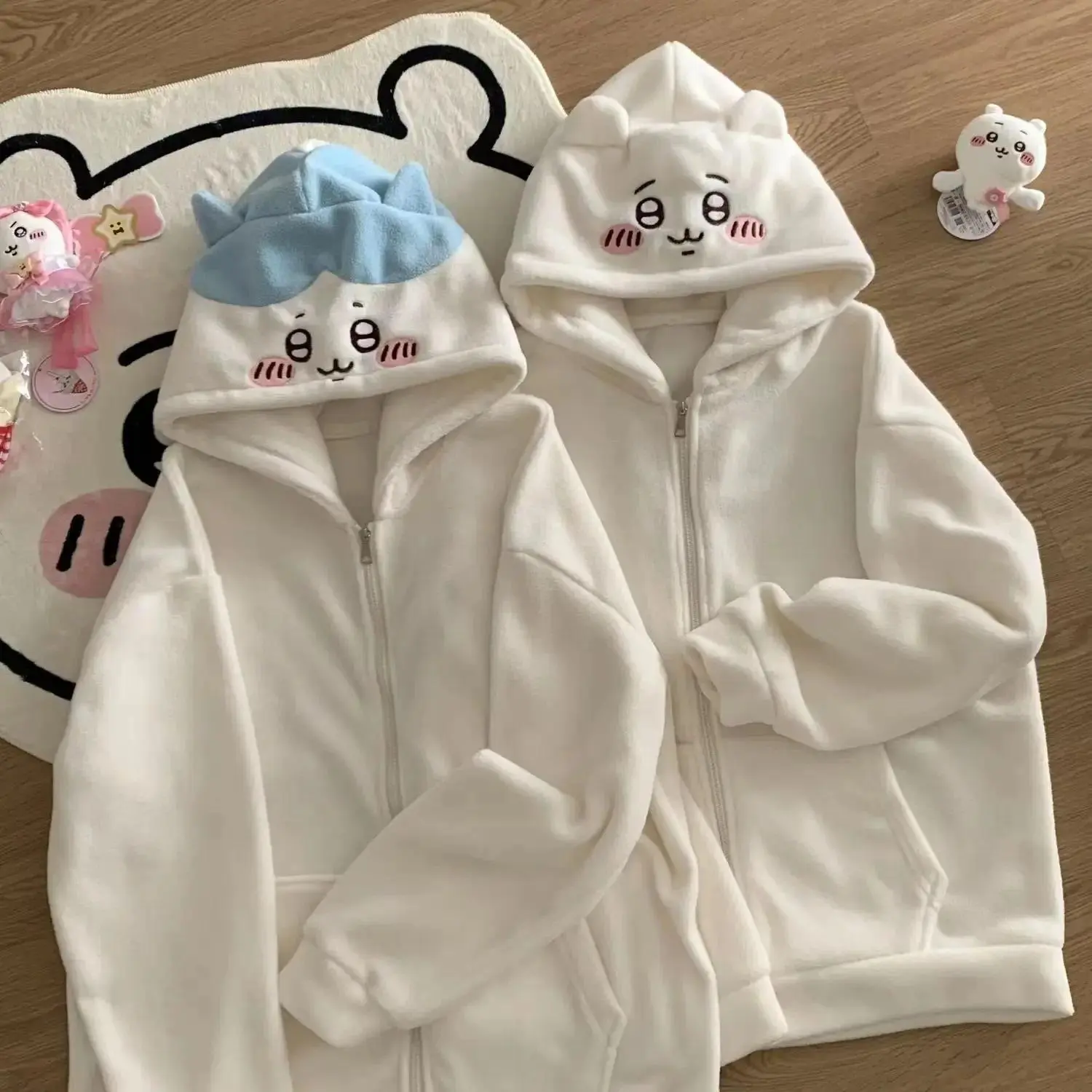 jiyi Animated Cartoon Cute Sweatshirt Hachiware Usagi Kawaii Loose Hooded Sweatshirt Spring and Autumn Coat