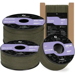 2mm Para 100ft Nylon Rope 3 Strands Type I  for DIY, Camping, Outdoor - Max. 200lbs - Army Green