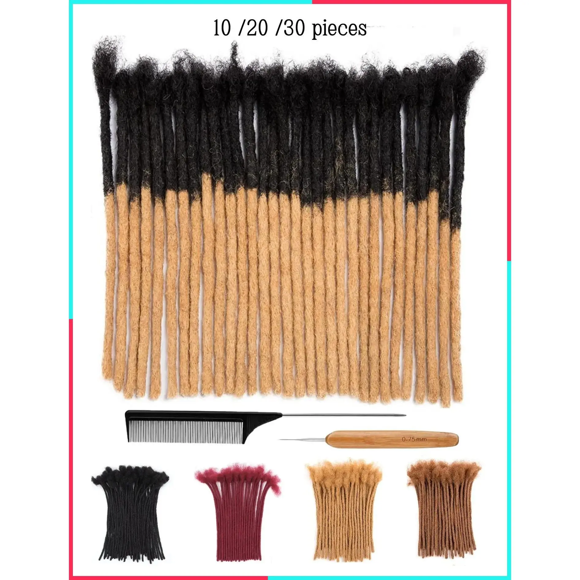 100% Human Hair Dreadlock Extensions, 0.6cm Width, 6-16 Inch, 30-100 Strands, Interlocked Locs for Men & Women, Soft Dreads Extensions, Can Be Dyed, Micro Locs Extensions