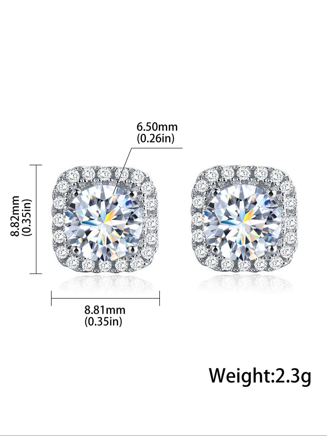 S925 Sterling Silver Square Shaped Zircon Stud Earrings, Fashion Jewelry for Party, Daily Clothing Decor, Trendy All-match & Exquisite Jewelry for Gift