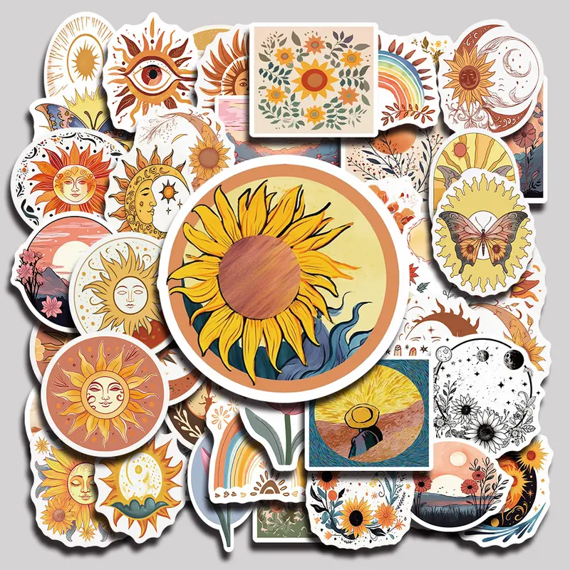 50PCS Sun Aesthetic Vinyl Stickers Pack for Laptop Water Bottle Phone Case Skateboard Journal Scrapbook DIY Decoration