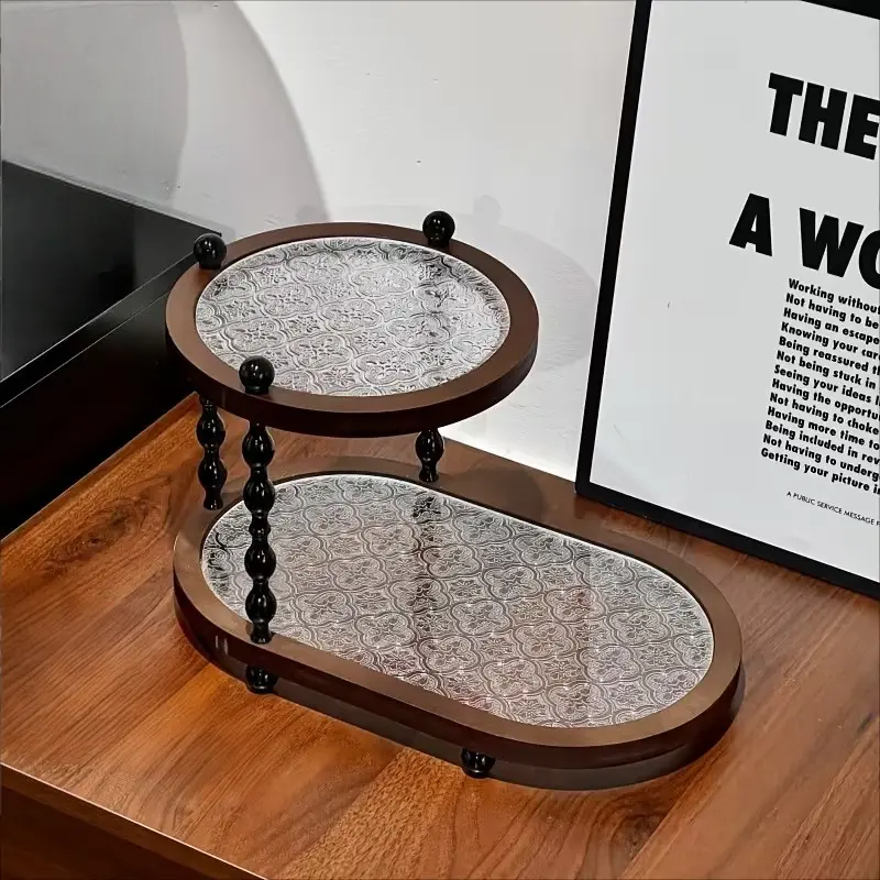 Elegant Vintage Desktop Organizer, Dual-Layer Wooden Cup Holder, Luxurious Home Storage for Bathroom, Dressing Table, Entryway, Office Desk, Table Organizers