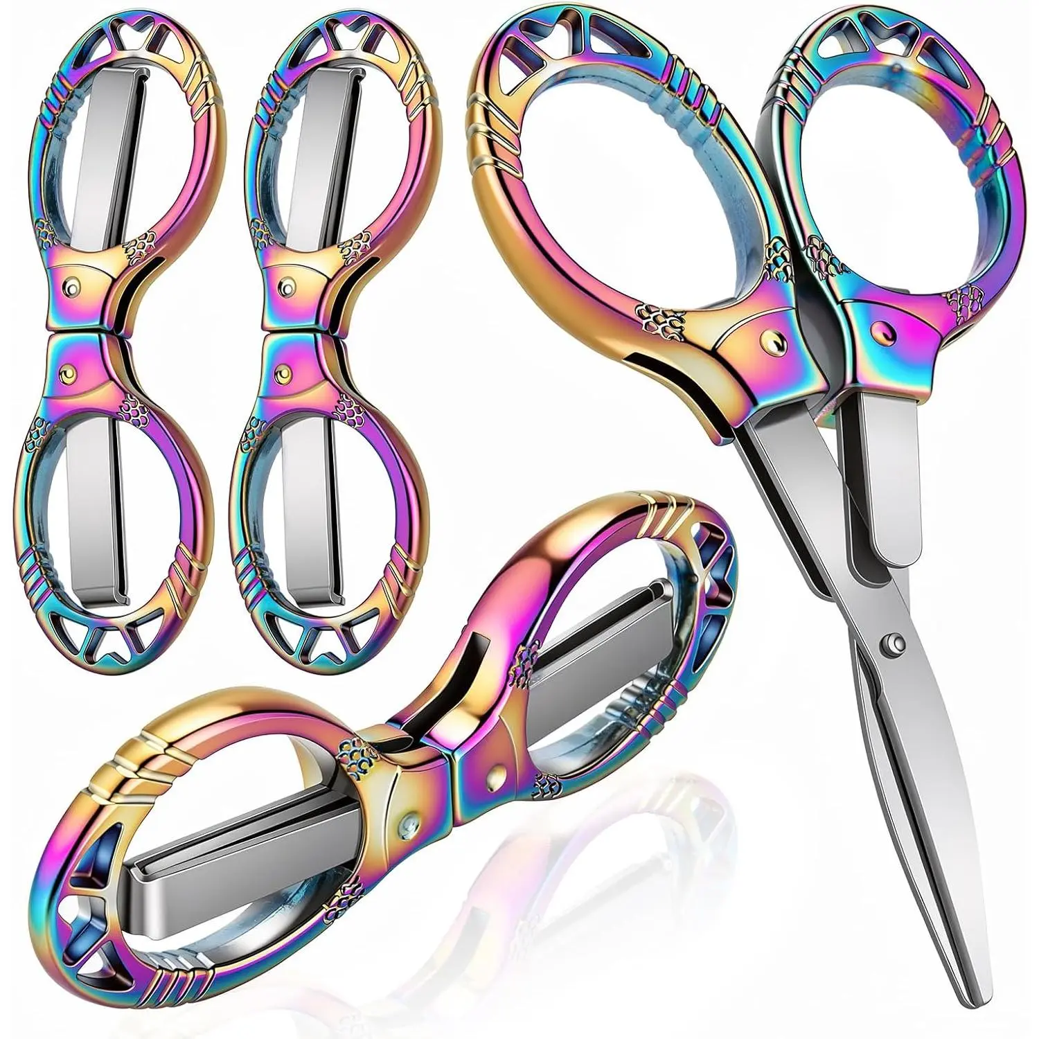 4 count Folding Stainless Steel Mini , Portable Foldable Safety Pocket Design, Badge Small Travel   Purpose for Nurse Accessories, Travel, Office, Craft, Sewing, , School (Color)