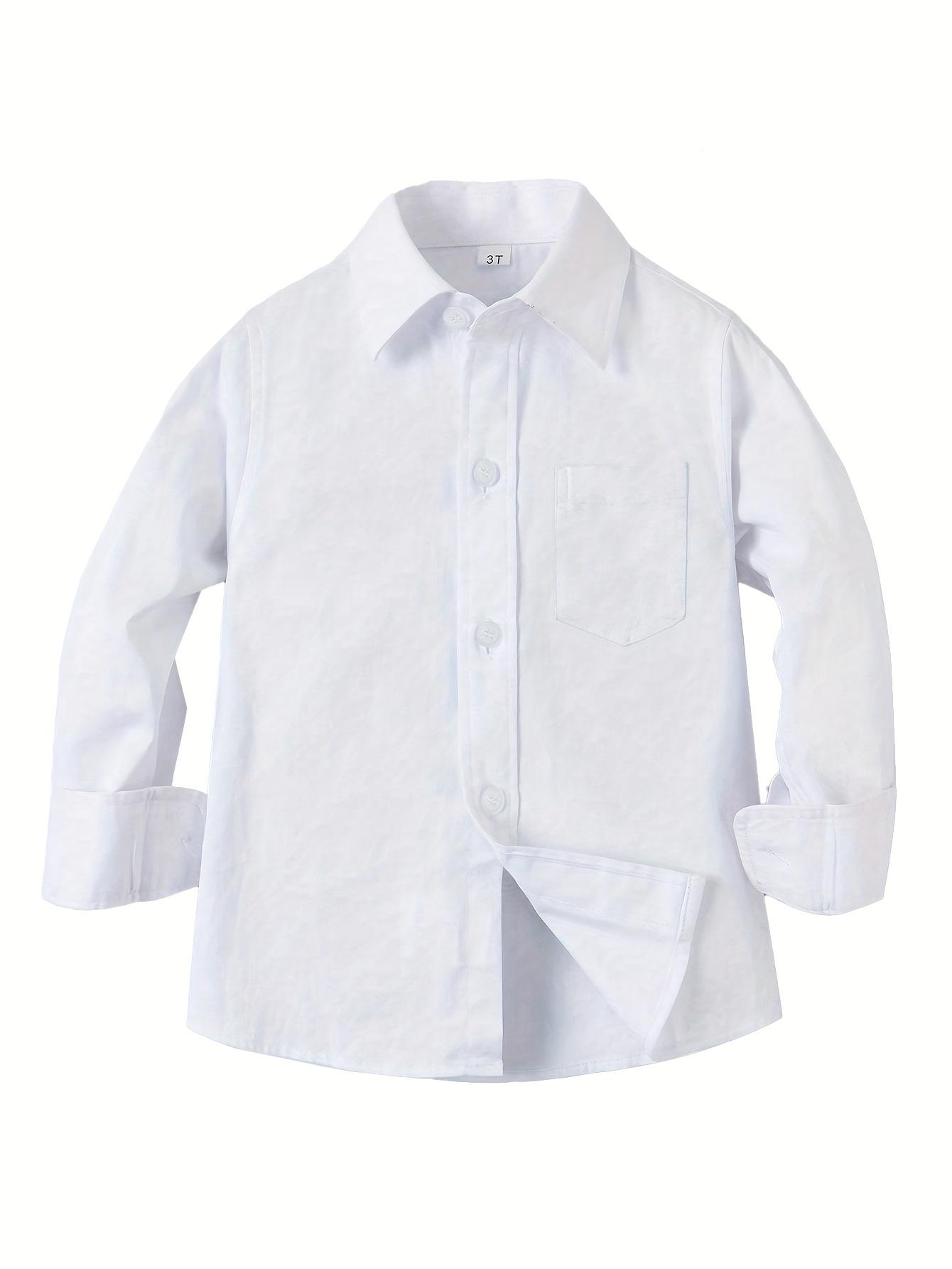 Boys' Long Sleeve Button-Up Shirt with Chest Pocket - Solid Color, Non-Stretch Fabric, Regular Fit, Preppy Style, All-Season Wear-DY