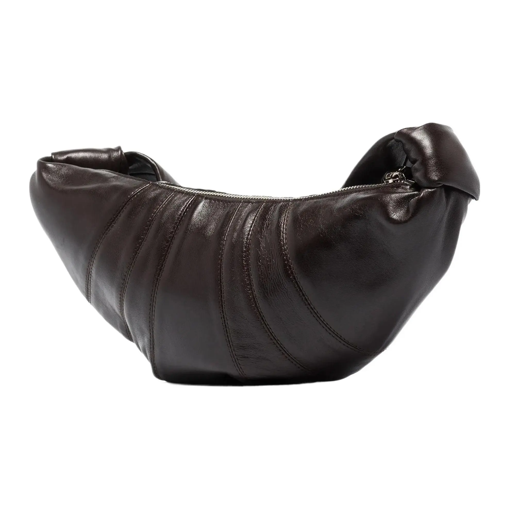 Lemaire Croissant Quilted Lambskin Bag for Women – Sling Crossbody Handbag in Deep Chocolate