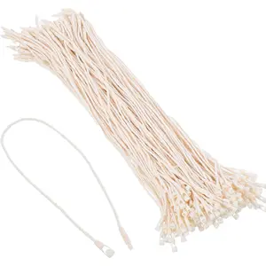200Pcs 7.8 Inch Thick Cotton Hang Tag String Fasteners, Hang Tag String Hanging Rope Snap Lock Pin with Plastic Snap Lock Strong Tensile Resistance for Clothes Tags Price Tags (Beige)