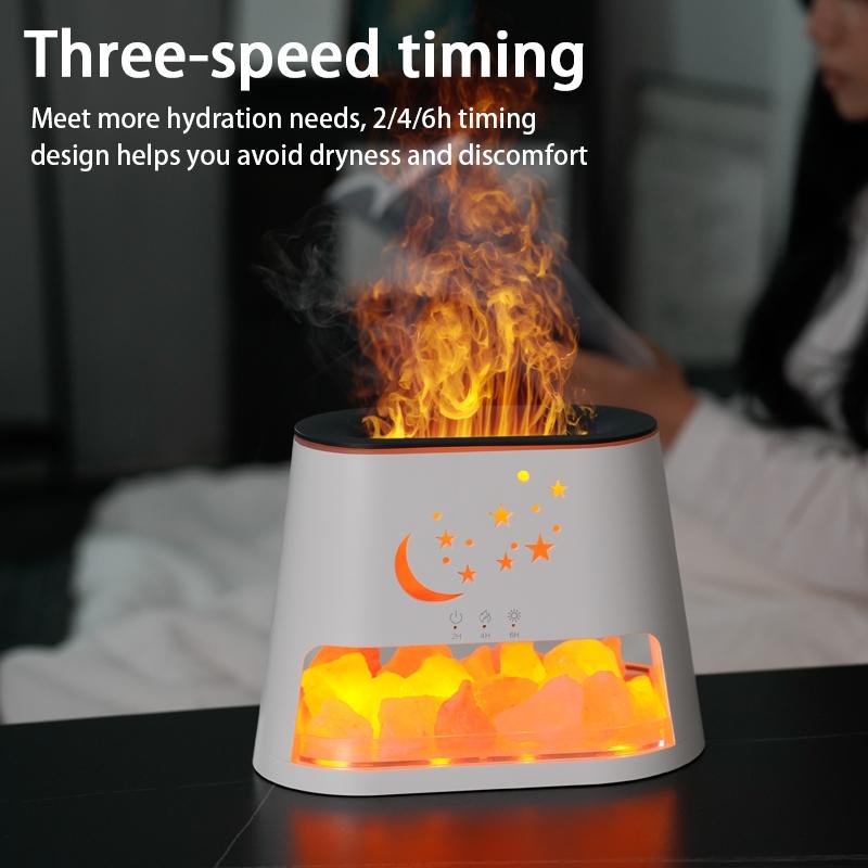 Star Moon Flame Diffuser and Atmosphere Salt Lamp, 8 Color Aromatherapy Diffuser Cool Mist Humidifier with Timer Auto-off Function for Home, Bedroom, Office, Yoga