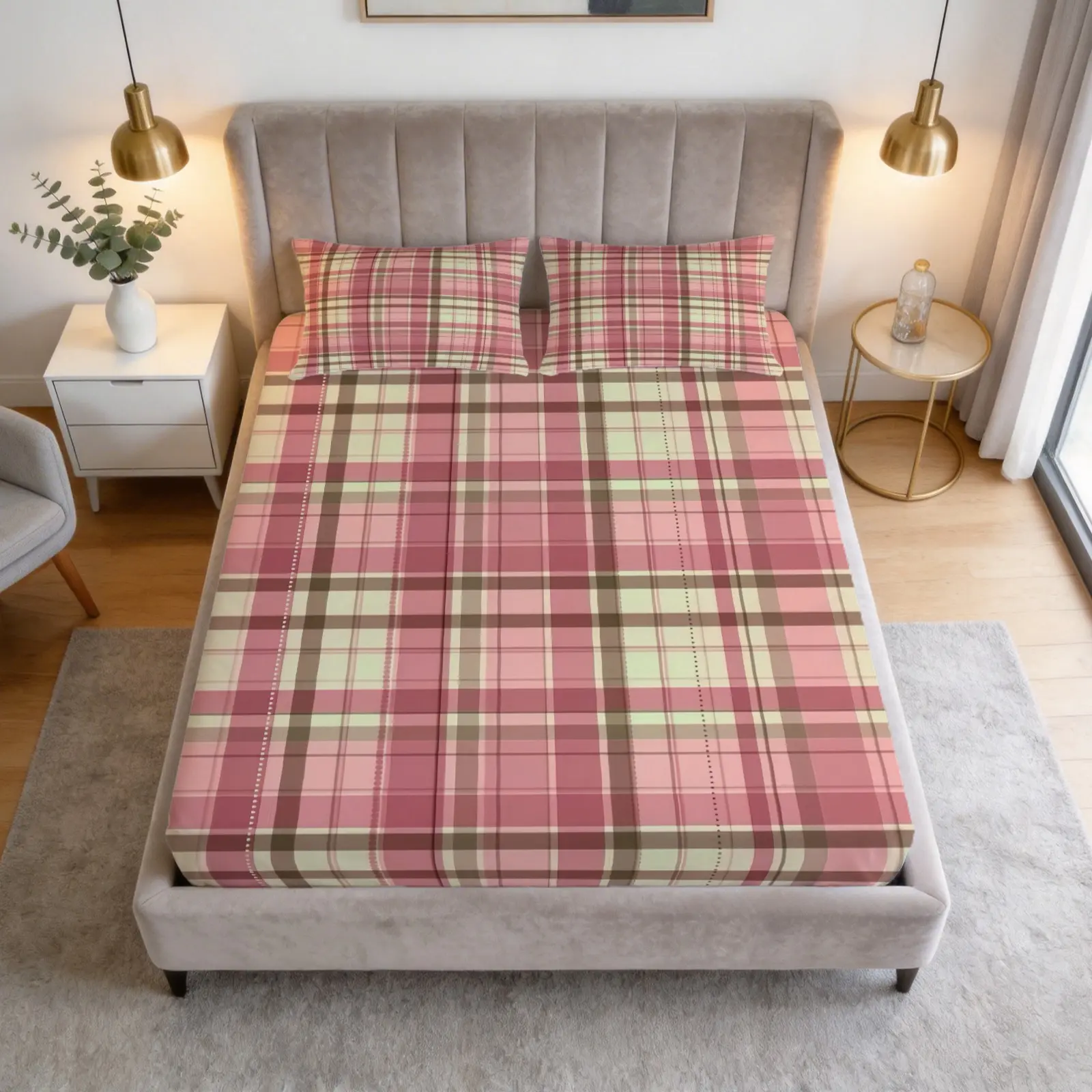Ins Style Fresh Plaid Printed Pattern Bed Sheet Set, 1 Bed Sheet With 2 Pillowcases (Excluding Pillow Core), Available In Multiple Colors, Suitable For Bedrooms, Dormitories, And Guest Rooms, Suitable As Gifts And Decorations