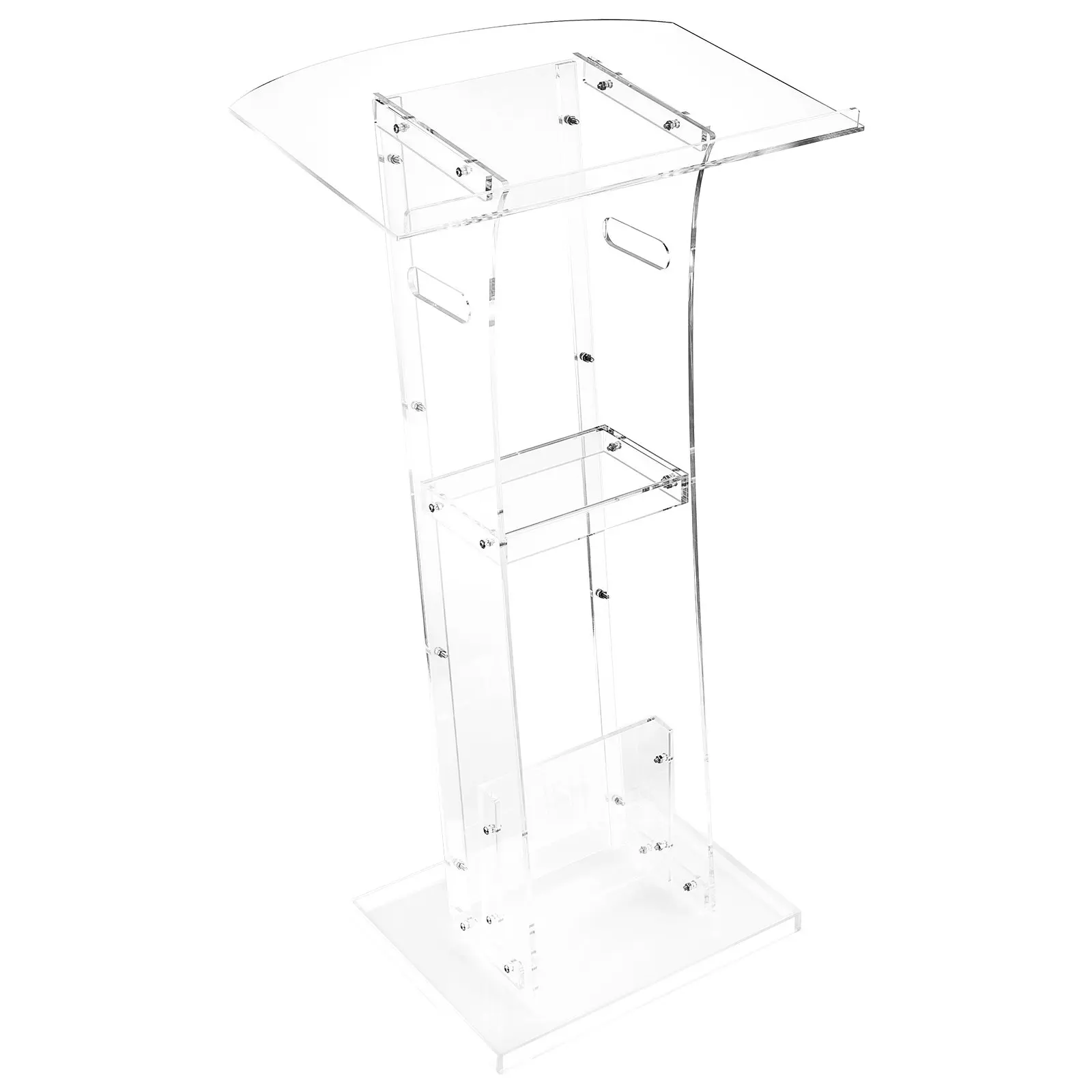 VEVOR Rectangular Acrylic Podium Stand, Standard-43-Inch Portable Floor-Standing Lectern with Wide Reading Surface, Storage Shelf, Book Stopper, Laptop Desk for Classroom, Conference, Concert