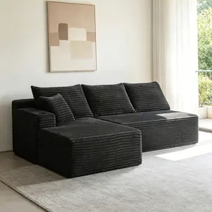 95.6" Cloud Sectional Couch Modular Sofa with L-Shape Chaise,Modern Modular Sofa with Deep Seat, Upholstered Couches for Living Room Bedroom,No Assembly Required and Cup holde, (Plush Fabric),Grey